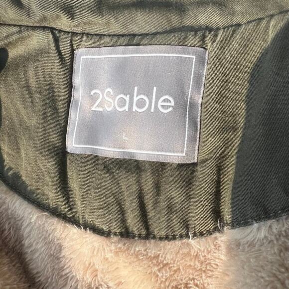 2SABEL vest, olive green, faux fur lining, drawstring waist, women's size L - Picture 12 of 12